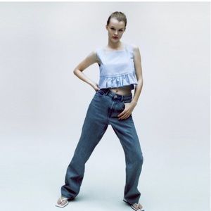 Zara Cropped Poplin Top Size Small